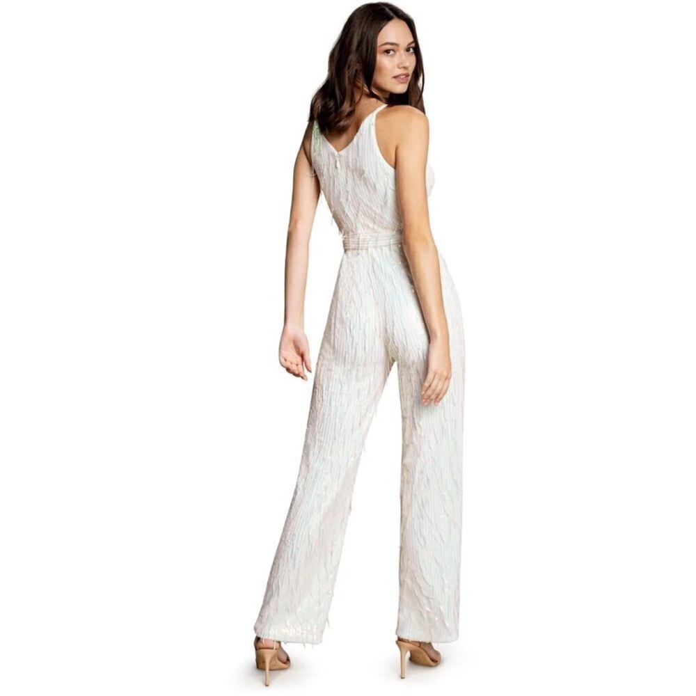 Dress the Population Kingsley V- Neck Sequined  White Jumpsuit